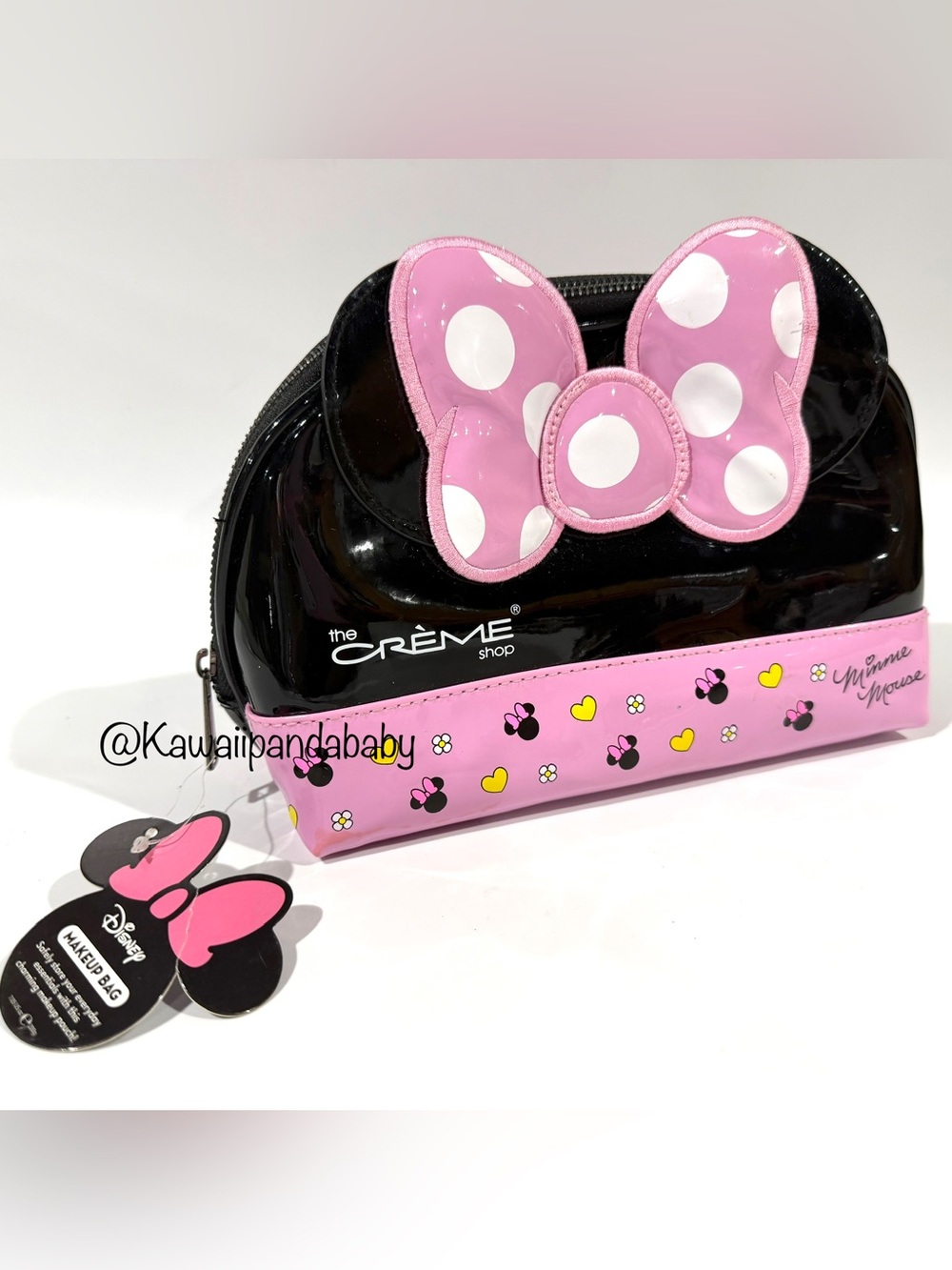 Disney X The Creme Shop Minnie Mouse Pink Bow Patent Leather Makeup Cosmetic Bag